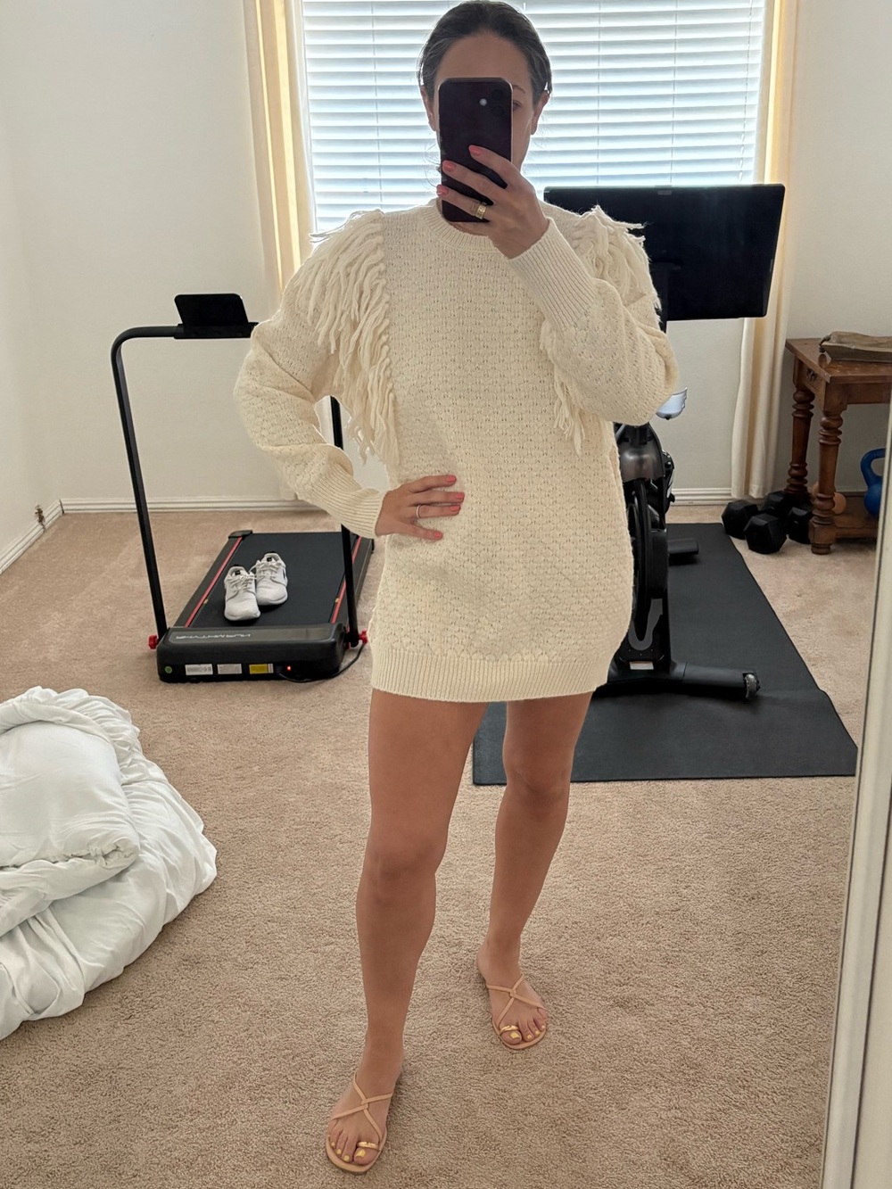 Anthropologie Cream Fringe-Shoulder Crewneck Sweater - Picture 2 of 3